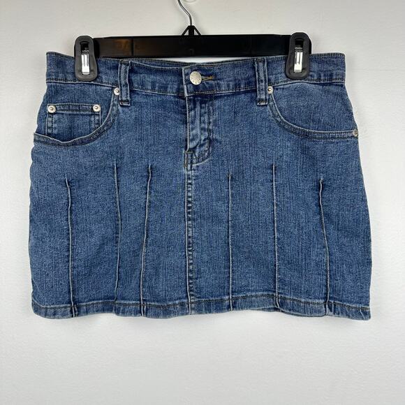 Acid Blue Womens Y2K Retro 90s Casual A-Line Medium Wash Mini Denim Skirt Small - Picture 1 of 8
